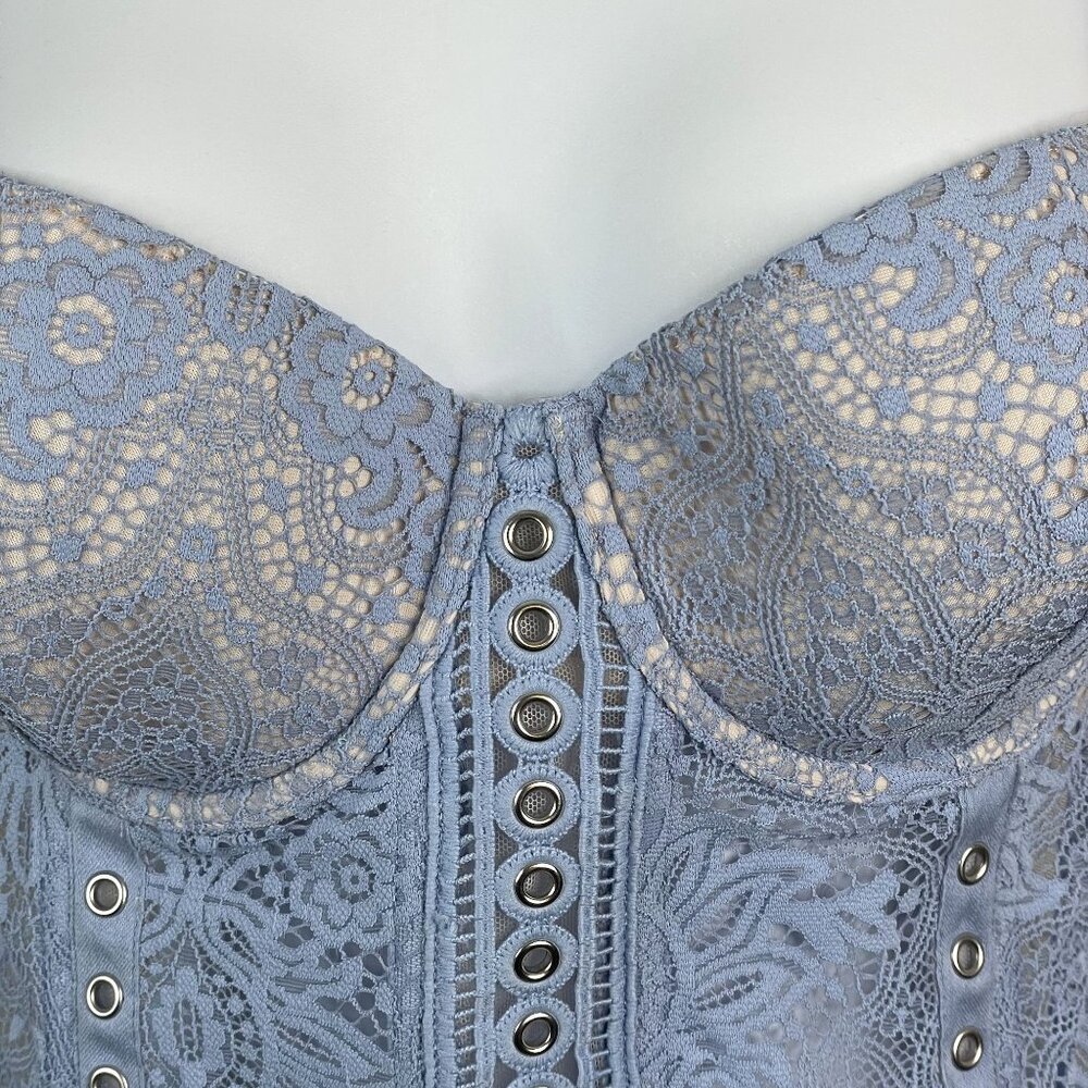 Victoria's Secret Coquette Lace Corset Lingerie Top 34C Ice Blue Layering Y2K - Picture 3 of 13